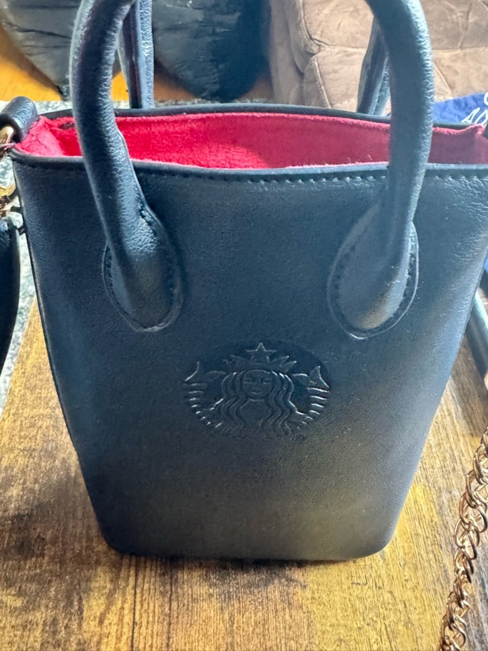 Starbucks Black Mini Tote with Red Lining and Gold Chain strap * - Picture 8 of 9